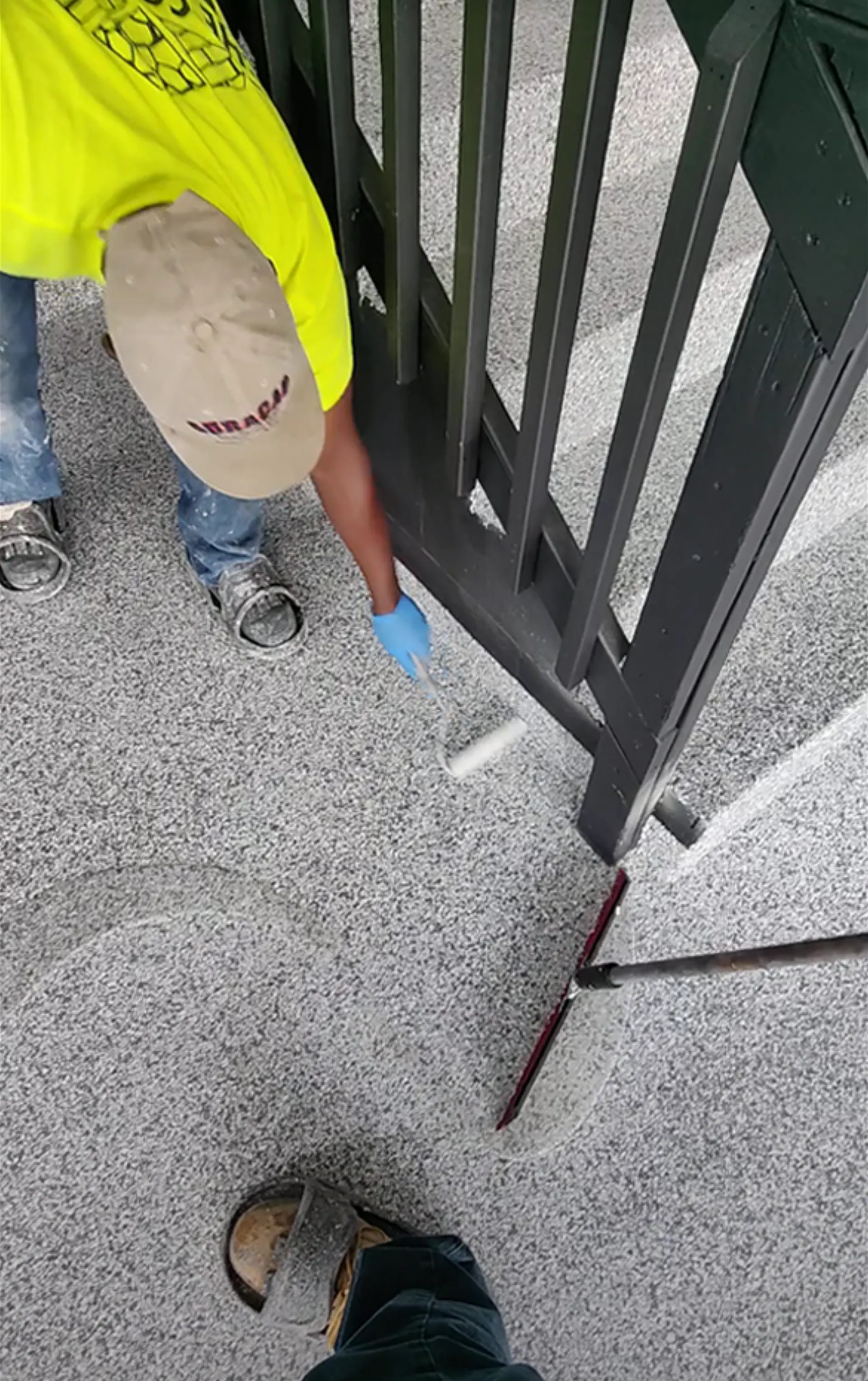 Applying polyaspartic topcoat over flake floor NJ