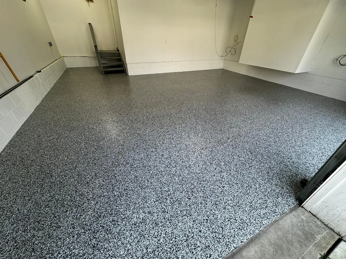 Dark flake polyaspartic garage floor NJ